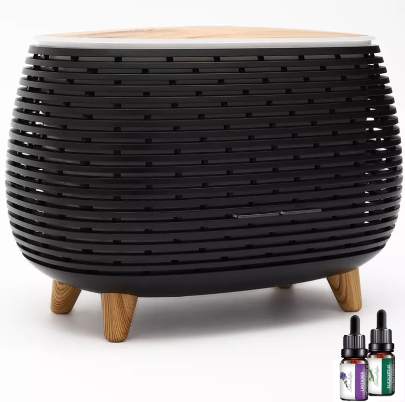 PureA One Aroma Diffuser in black with lavender and eucalyptus oils